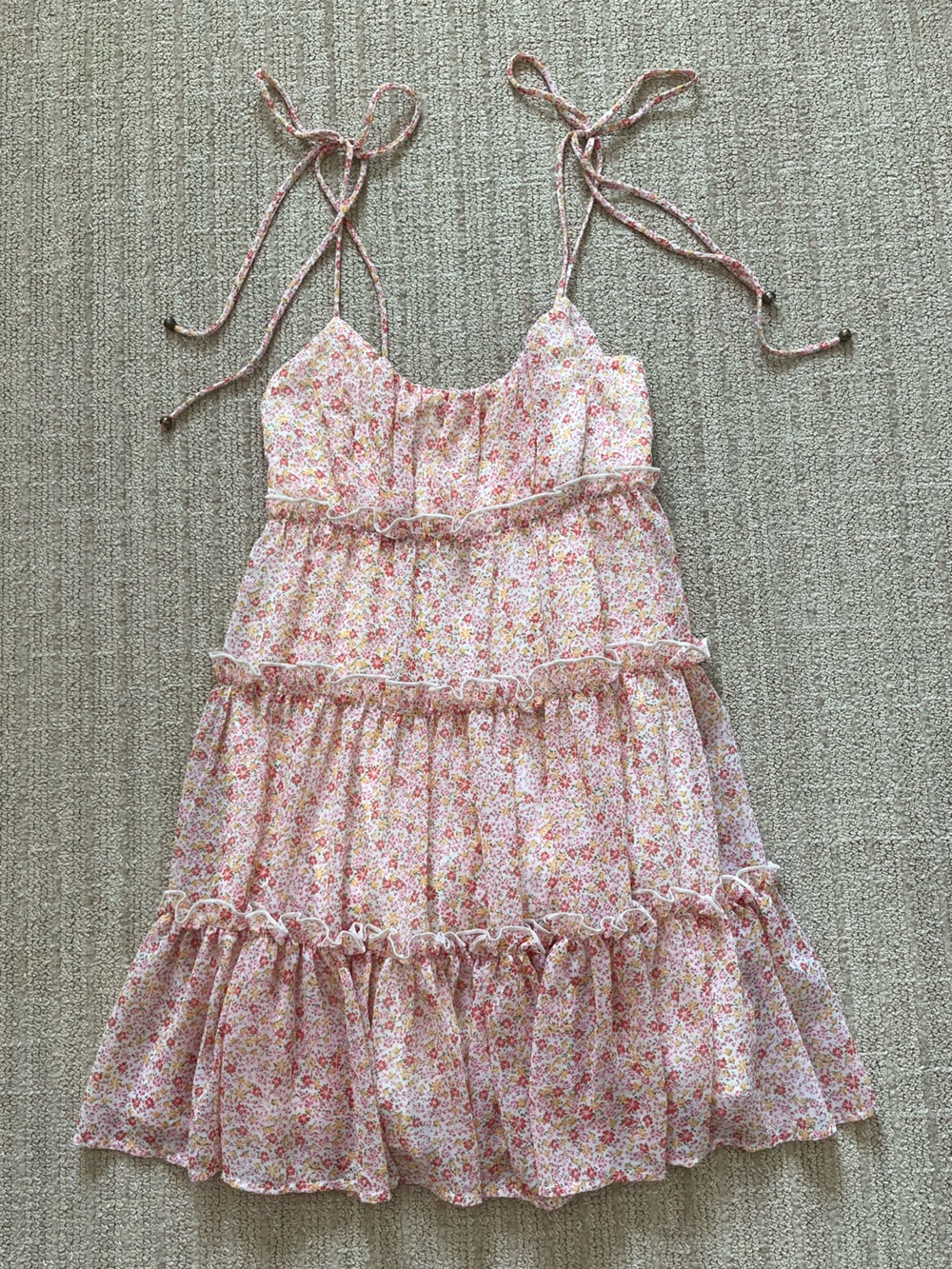 Skylar + Madison White Smocked Floral Dress with Pink Orange and Yellow Flowers